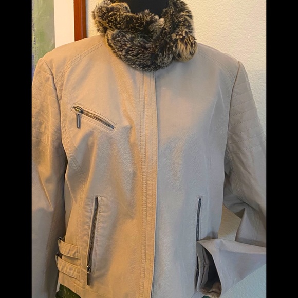 Taupe Moto Microfiber Jacket, L - Picture 1 of 9